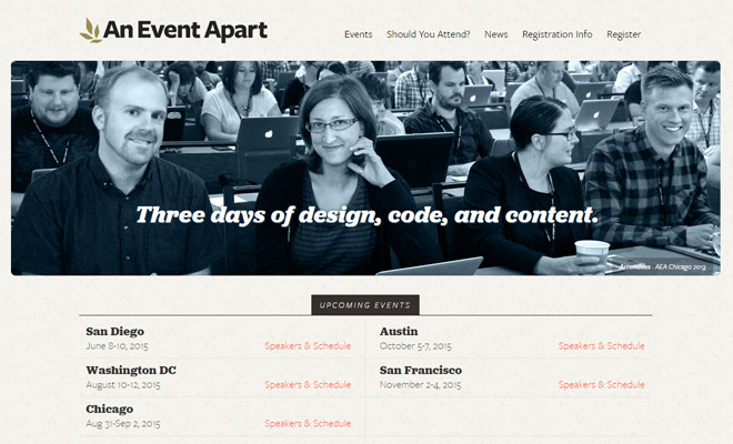 event apart website homepage design